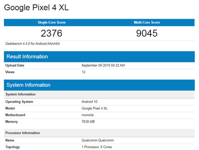 运存升级至8GB谷歌Pixel 4 XL现身GenkBench